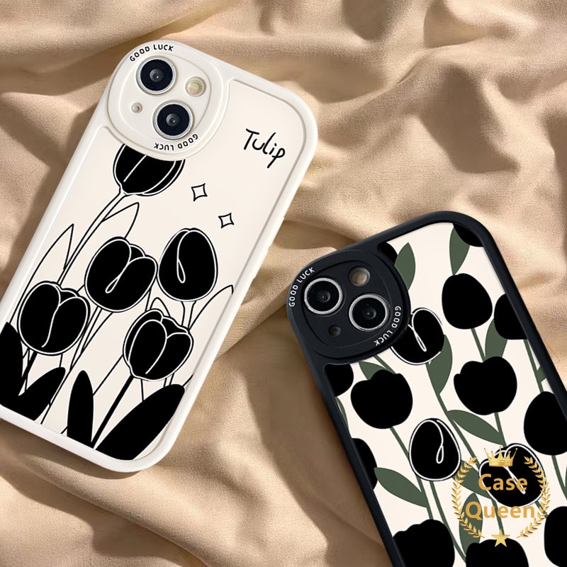 Silicon Soft Tpu Back Case for Infinix Hot 9 11 10 Play 11s 10T Hot 10 Lite Infinix Smart 6 5 10s Note 8 Ins Simple Black Tulip Flowers Couple Phone Cover