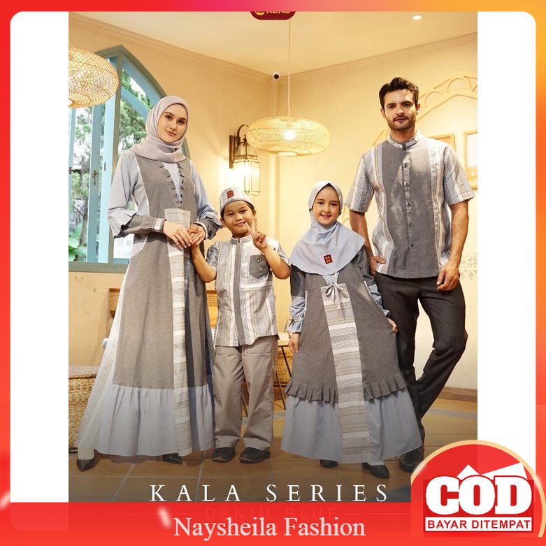 Sarimbit Keluarga Keke Terbaru 2023 Kala Series Denim Blue Family Set Famset Baju Busana Muslim Leba
