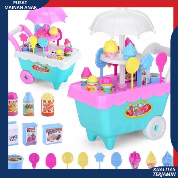 ( BISA COD ) PROMO Mainan Anak Gerobak Es Krim Permen Keranjang Bonus 2 Kuda Pony Anak-anak DIY Play Set Makanan Penutup Trolley Mainan Puzzle / Mainan Edukasi Anak / Mainan Anak Laki Laki / Mainan Anak Perempuan FI503 SNI