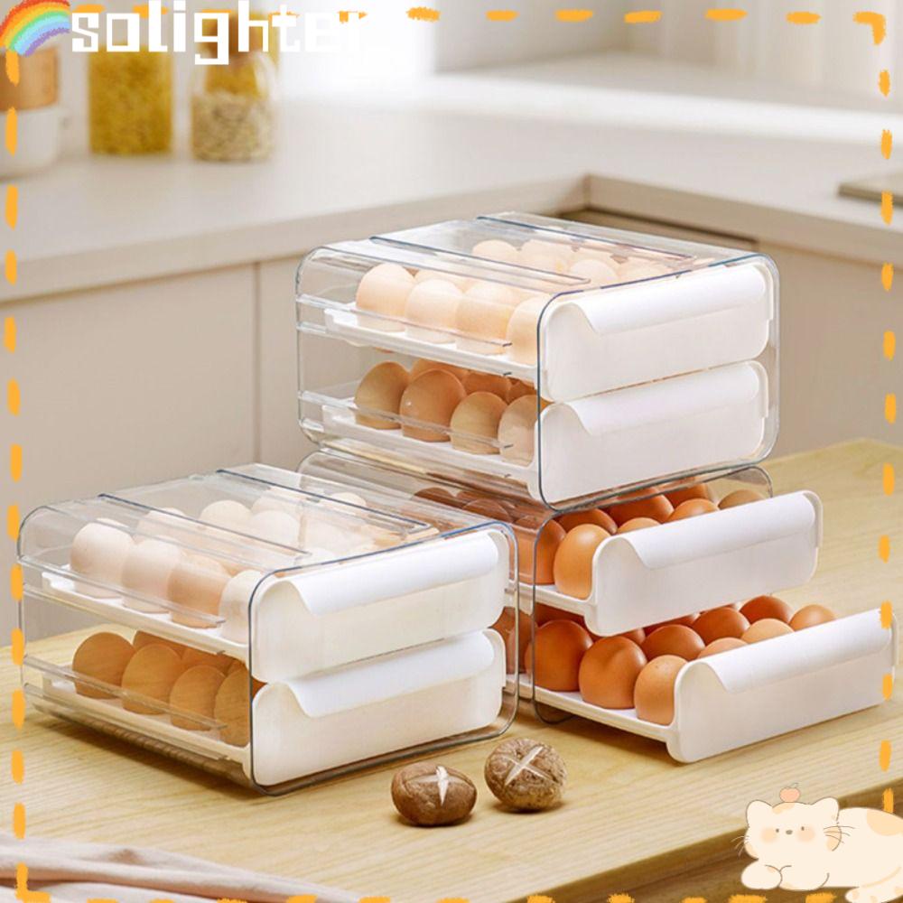 Solighter Kotak Penyimpanan Telur Double-layer Tempat Telur Dispenser Telur Kulkas Organizer