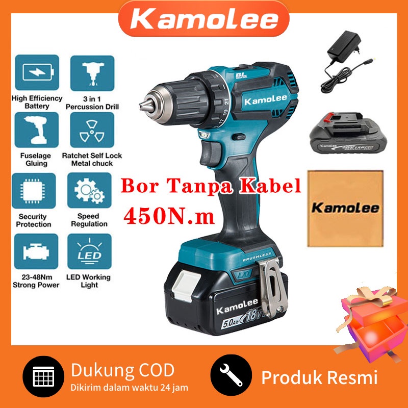 Kamolee DDF485 Bor Listrik Torsi Maksimum 450N.m Brushless Isi Ulang 10mm/13mm Pengemudi Dampak Bor 