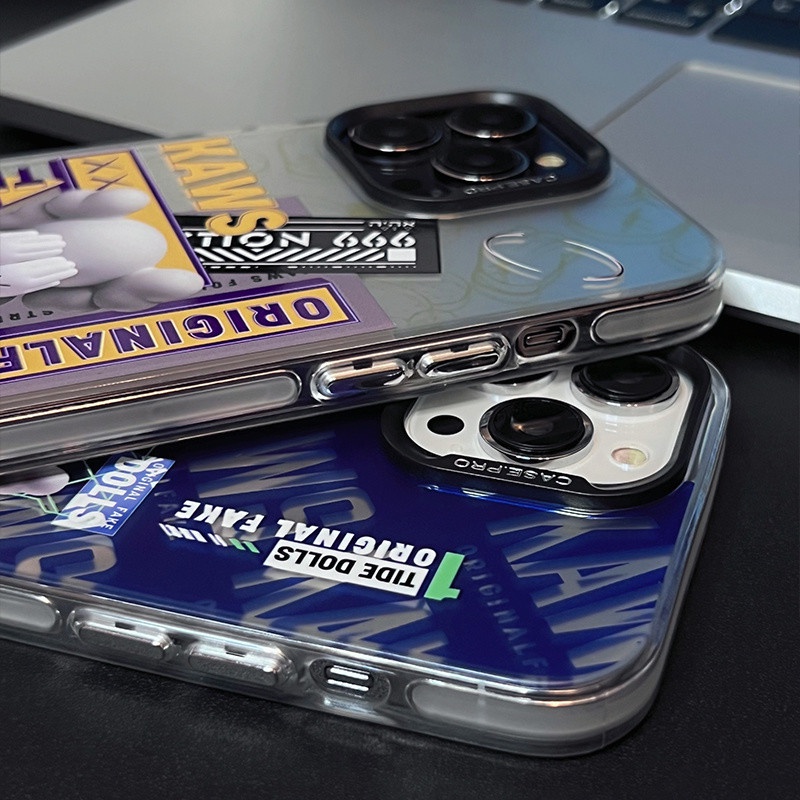 IPHONE Fashion KAWS electroplated label shockproof phone case Untuk Iphone14 13 12 11 Pro soft shell cover casing