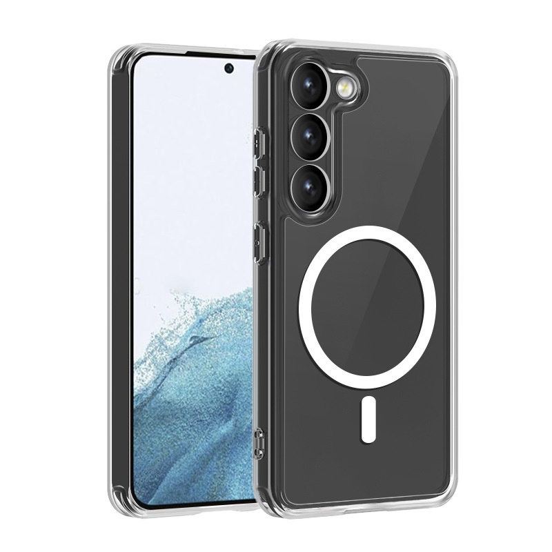 Kualitas Tinggi Magsafe Magnetic Wireless Charging Mobile Phone Case Transparan Menebal Semua-inclusive Tepi Anti-drop TPU+PC Pelindung Untuk Samsung S23 Series