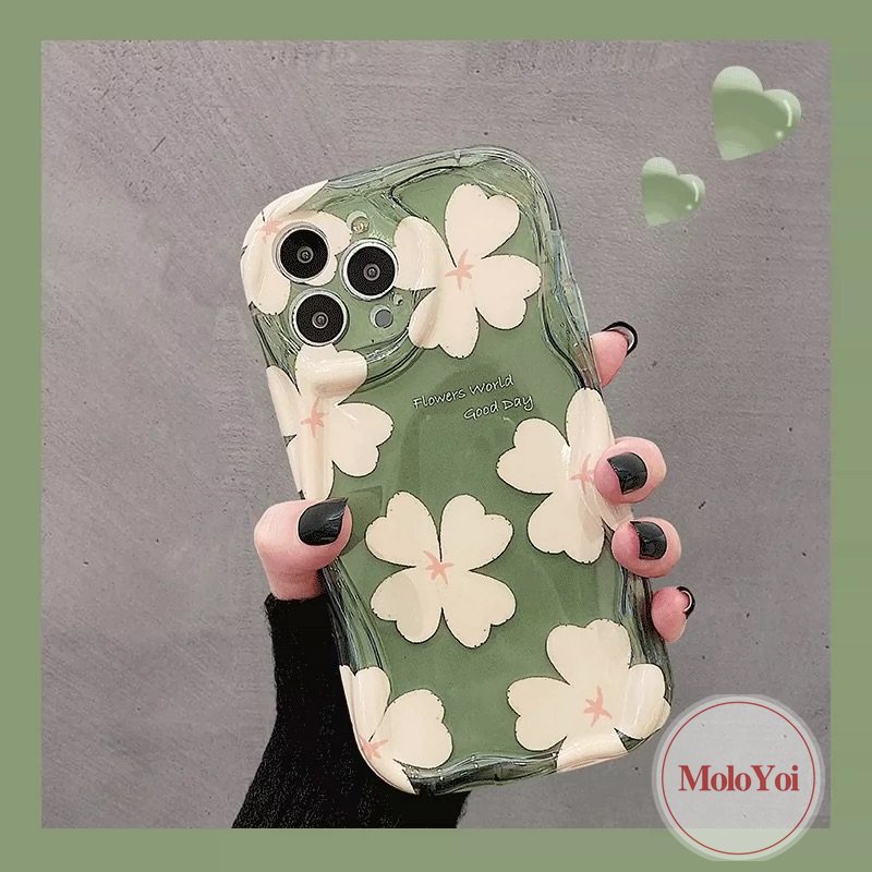 IPHONE Case Bunga Kompatibel Untuk Iphone11 14 13 12 Pro Max XR 6s 6 7 8 Plus 7plus X XS Max SE 2020 3D Wavy Curved Edge Fresh Flowers Tpu Lembut Shockproof Airbag Glossy Back Cover