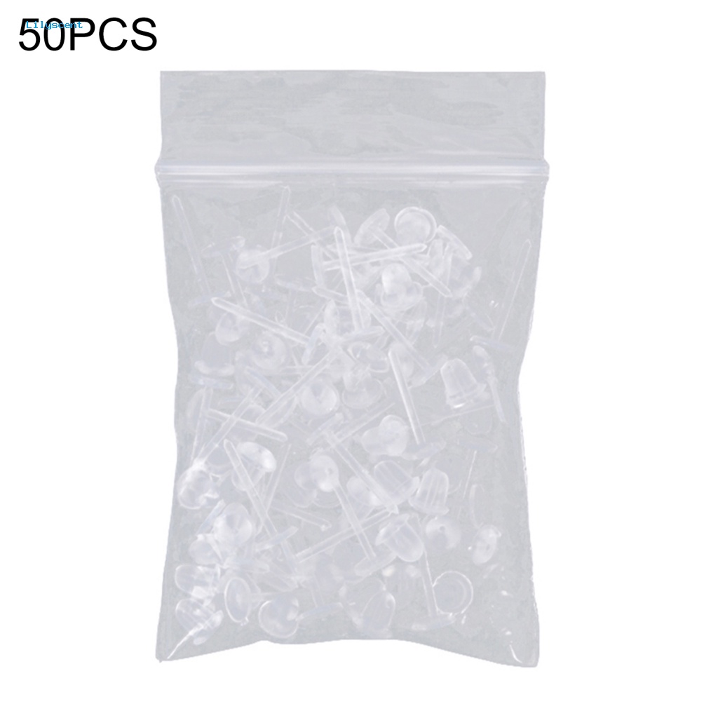 Lilyscent 50Pcs/Set Unisex Plastik Bening Anting Post Telinga Pin Punggung DIY Perhiasan Aksesori