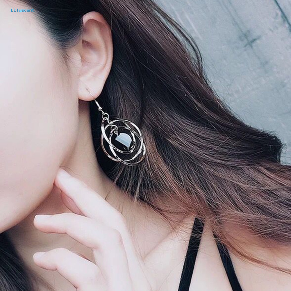 Lilyscent Elegan Geometris Berongga Lingkaran Liontin Kait Anting Wanita Pesta Perhiasan Hadiah