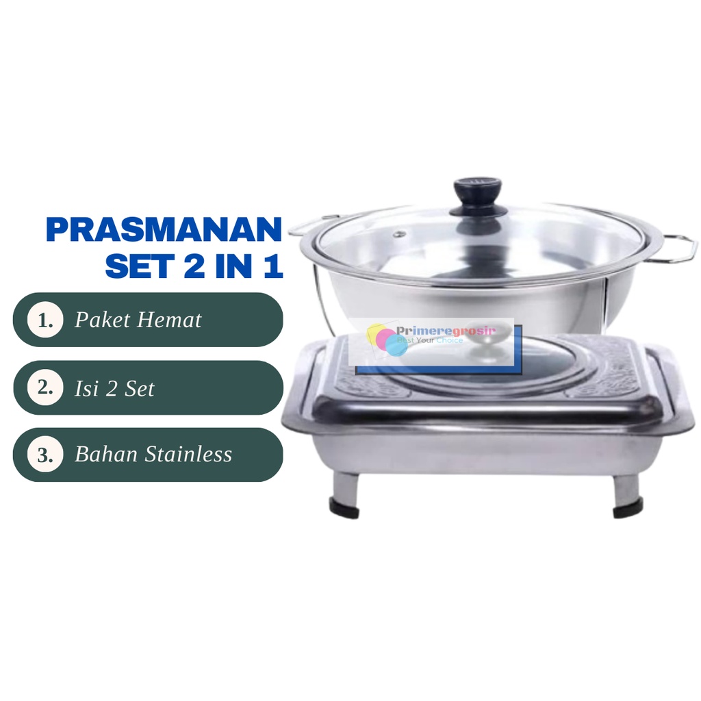 (2in1) Panci Prasmanan Wadah Saji Set Stainless Food Warmer