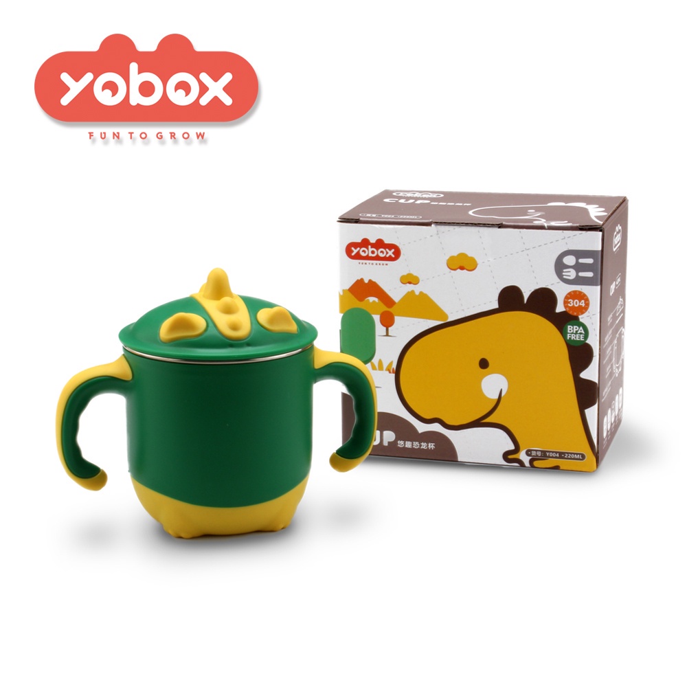 [UNIK88] YOBOX Gelas bayi dengan pegangan model DINO Y004