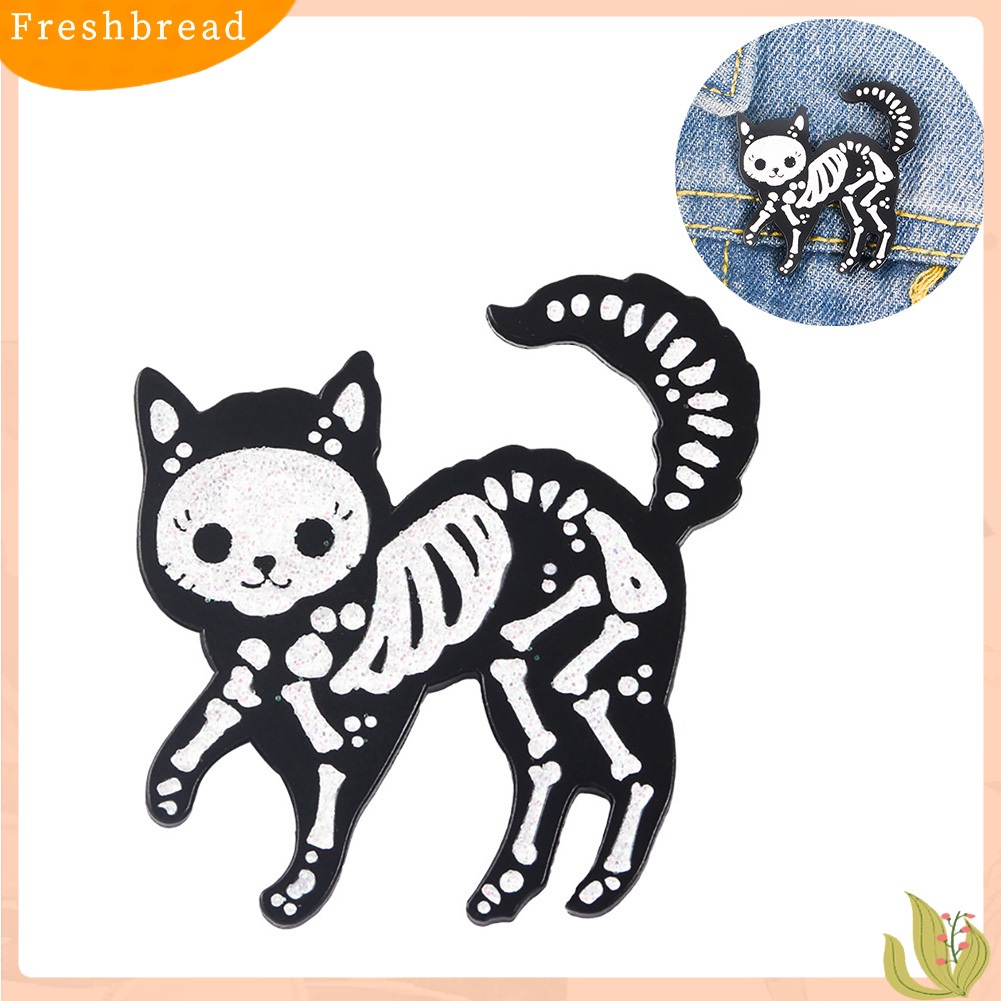 &lt; Freshbread &gt; Kreatif Unisex Kucing Kerangka Enamel Bros Pin Lencana Jaket Jeans Kerah Dekor