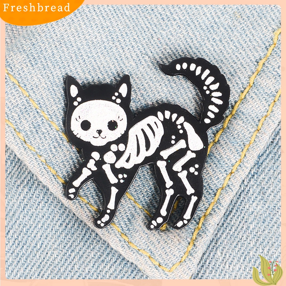 &lt; Freshbread &gt; Kreatif Unisex Kucing Kerangka Enamel Bros Pin Lencana Jaket Jeans Kerah Dekor