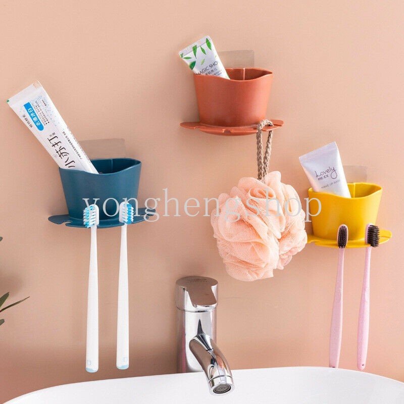 Tempat Sikat Gigi Tempel Dinding Bebas Pukulan Multifungsi Rak Penyimpanan Odol Pencukur Tooth Brush Dispenser Organizer Kamar Mandi