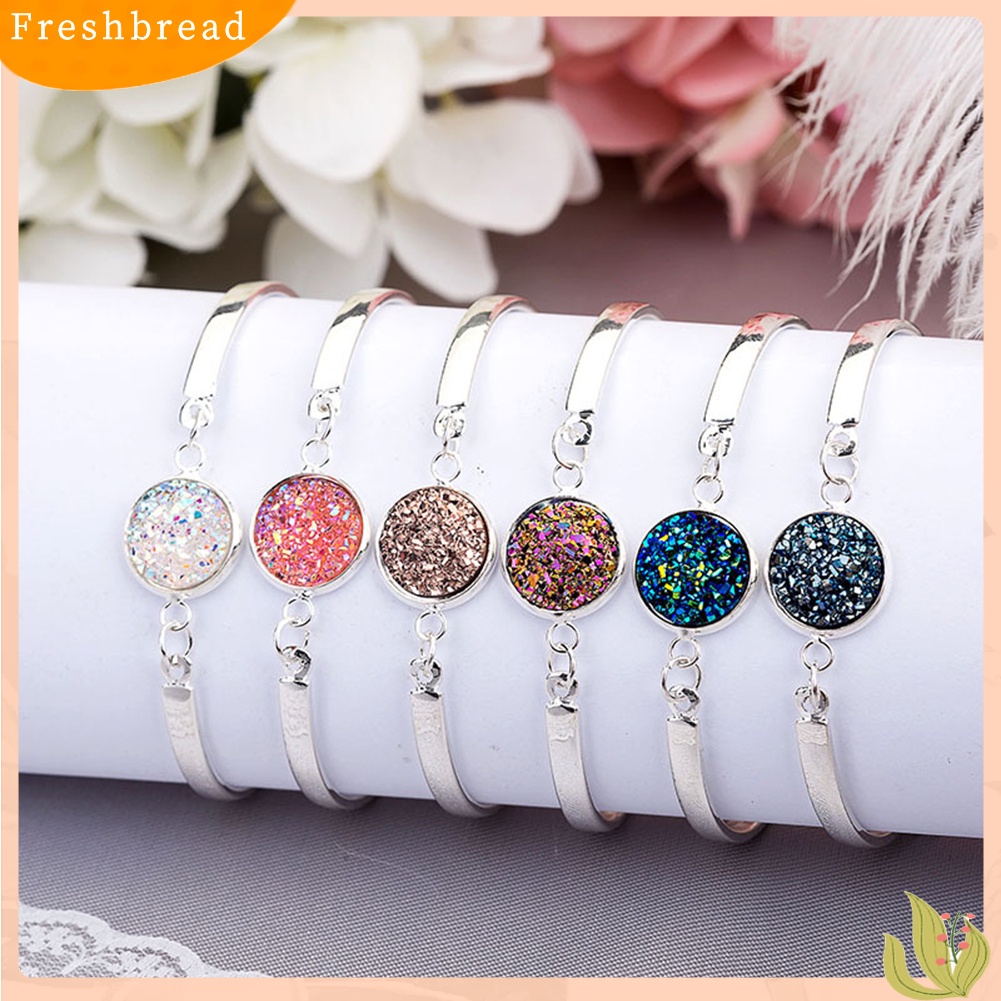 &lt; Freshbread &gt; Fashion Gelang Batu Geode Alami Perhiasan Berlian Imitasi Pave Wanita Gelang Hadiah