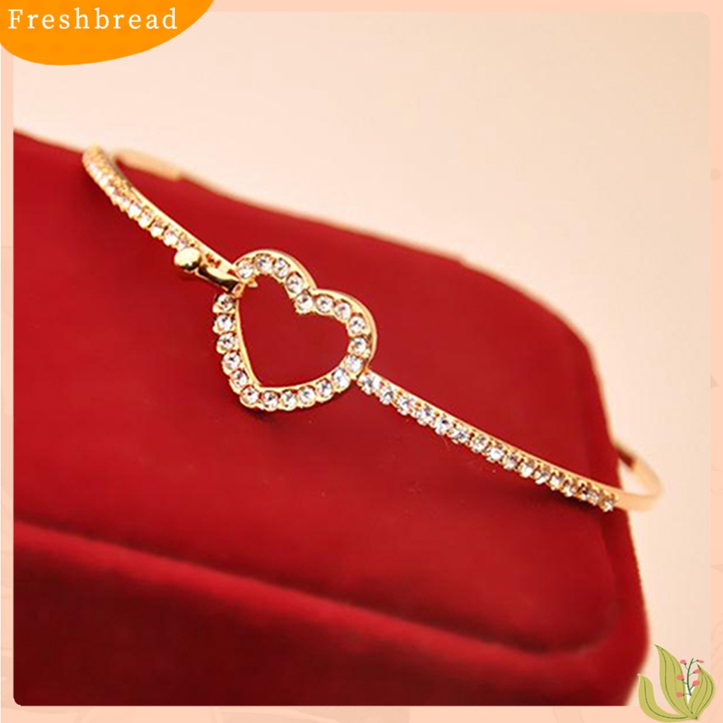 &lt; Freshbread &gt; Slim Bangle Cinta Hati Pesona Mewah Golden Kristal Berlian Imitasi Gelang Slim Bangle Untuk Wanita