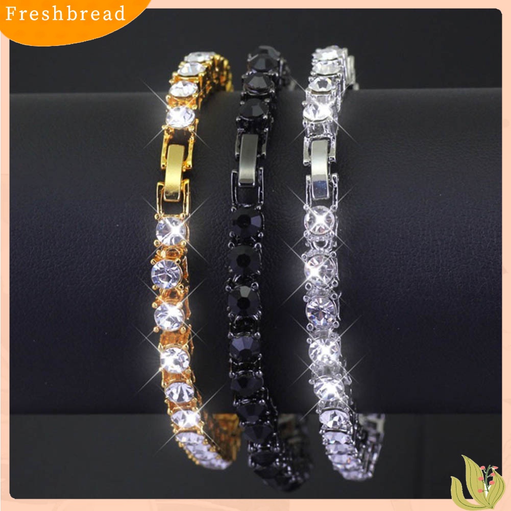 &lt; Freshbread &gt; Glitter Baris Tunggal Berlian Imitasi Gelang Bangle Unisex Perjamuan Pesta Perhiasan Hadiah