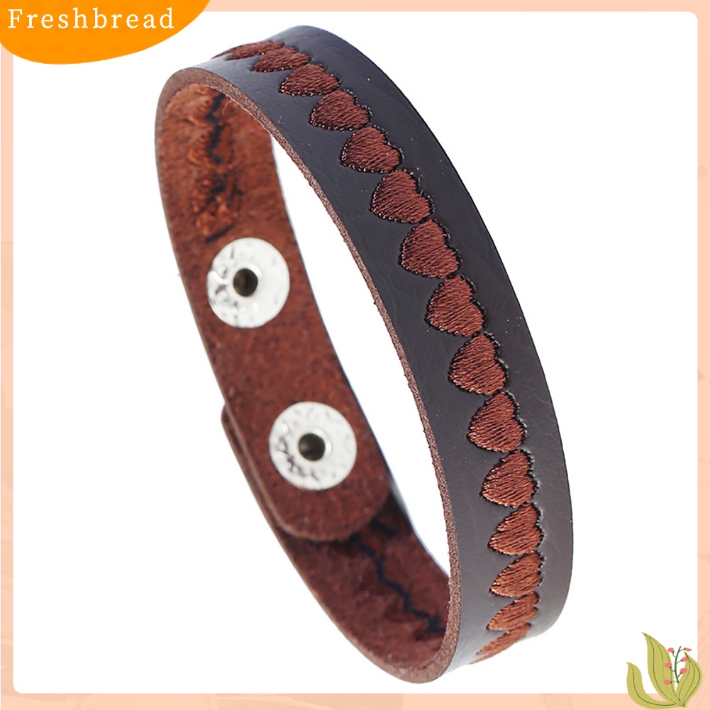 &lt; Freshbread &gt; Bordir Hati Faux Kulit Tombol Snap Unisex Pasangan Gelang Bangle Perhiasan