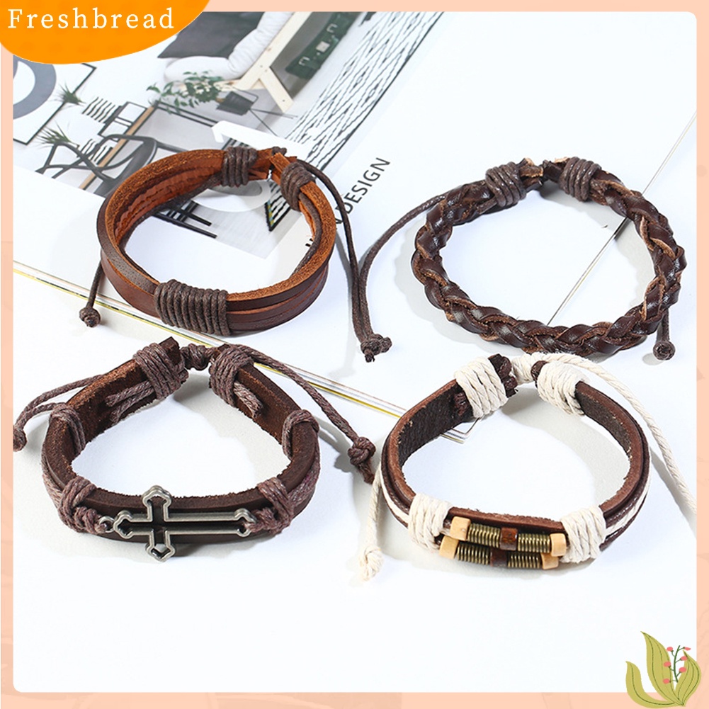 &lt; Freshbread &gt; 12Pcs/Set Vintage Pria Kulit Imitasi Multi-Layer Braided Gelang Perhiasan Hadiah