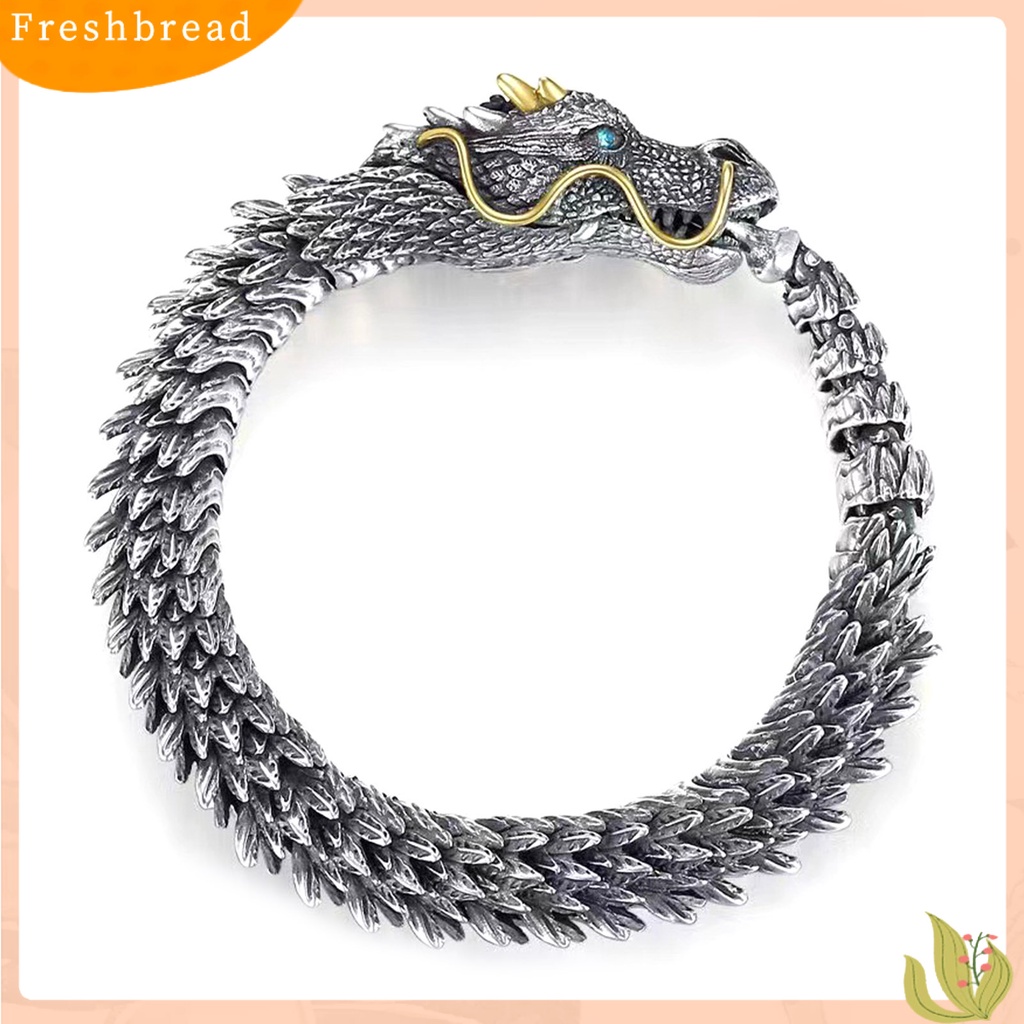 &lt; Freshbread &gt; Pria Gelang Adjustable Hypoallergenic Hip-hop Distress Koleksi Perhiasan Aksesoris Tembaga Gaya Retro Kepala Naga Laki-Laki Cuff Bangle Untuk Pesta