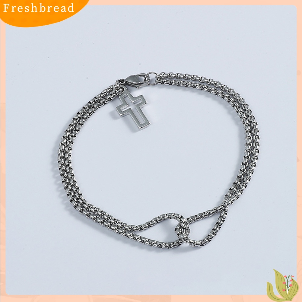 &lt; Freshbread &gt; Wanita Pria Liontin Salib Double Strand Rantai Titanium Steel Gelang Perhiasan