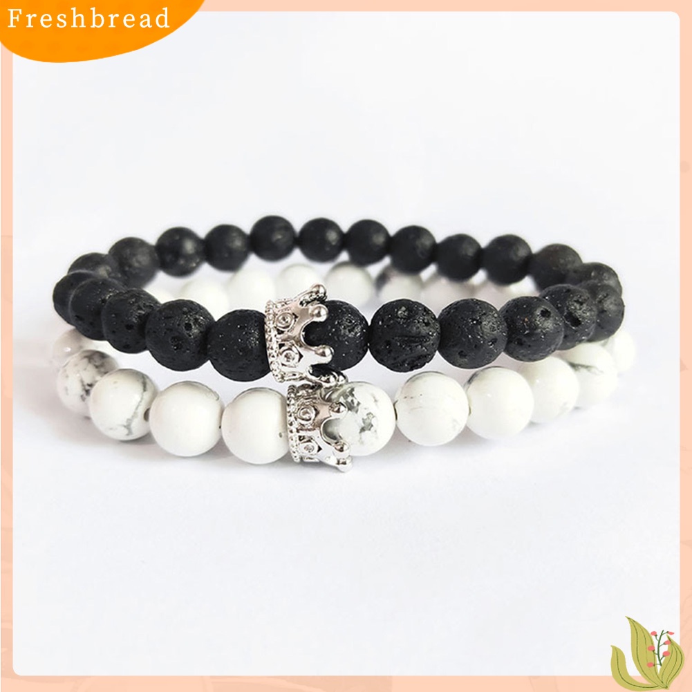 &lt; Freshbread &gt; 2Pcs Unisex Mahkota Pesona Batu Alam Manik-Manik Elastis Gelang Bangle Set Perhiasan