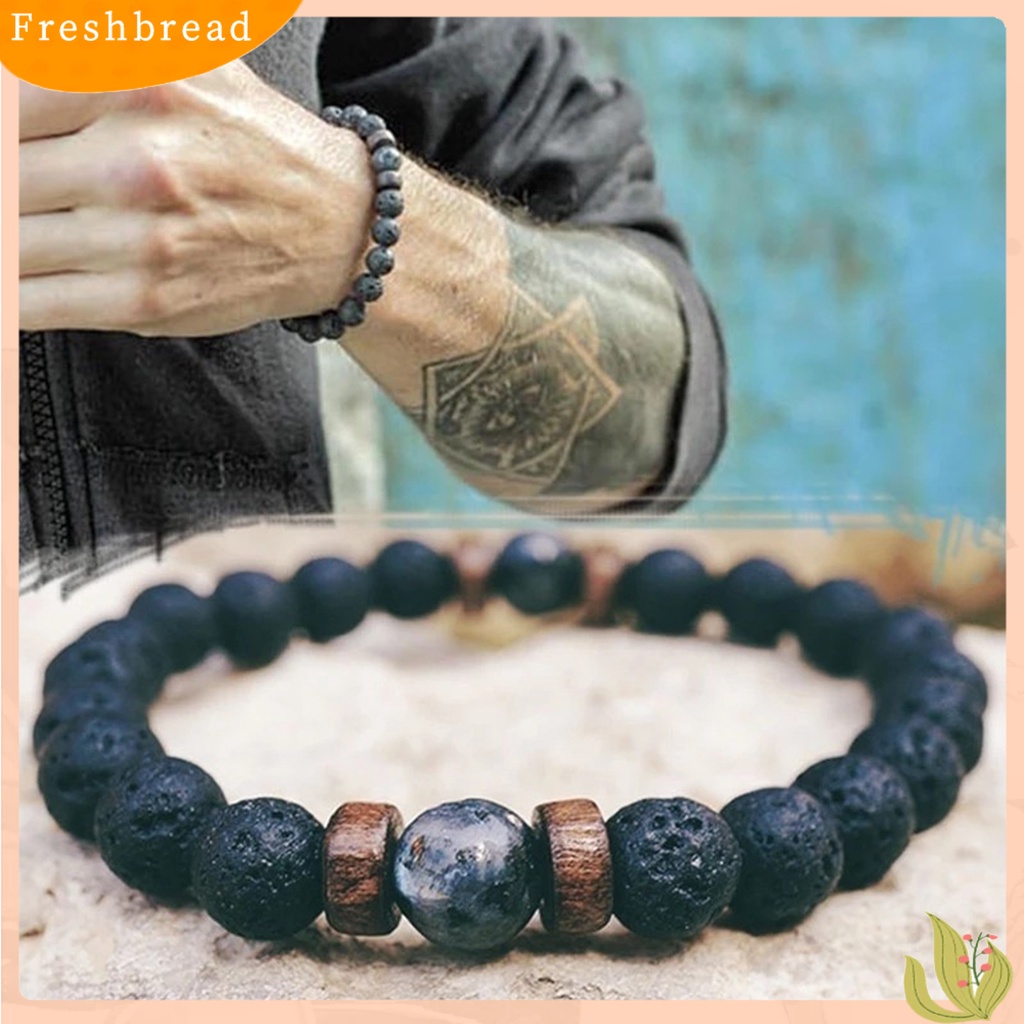 &lt; Freshbread &gt; Pria Gelang Permukaan Unik Batu Vulkanik Fashion Perhiasan Tali Elastis Beads Bracelet Untuk Kehidupan Sehari-Hari