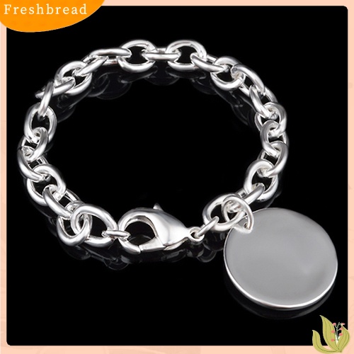 &lt; Freshbread &gt; Wanita Perak Berlapis Pesona Bulat Liontin Rantai Link Bangle Gelang Perhiasan