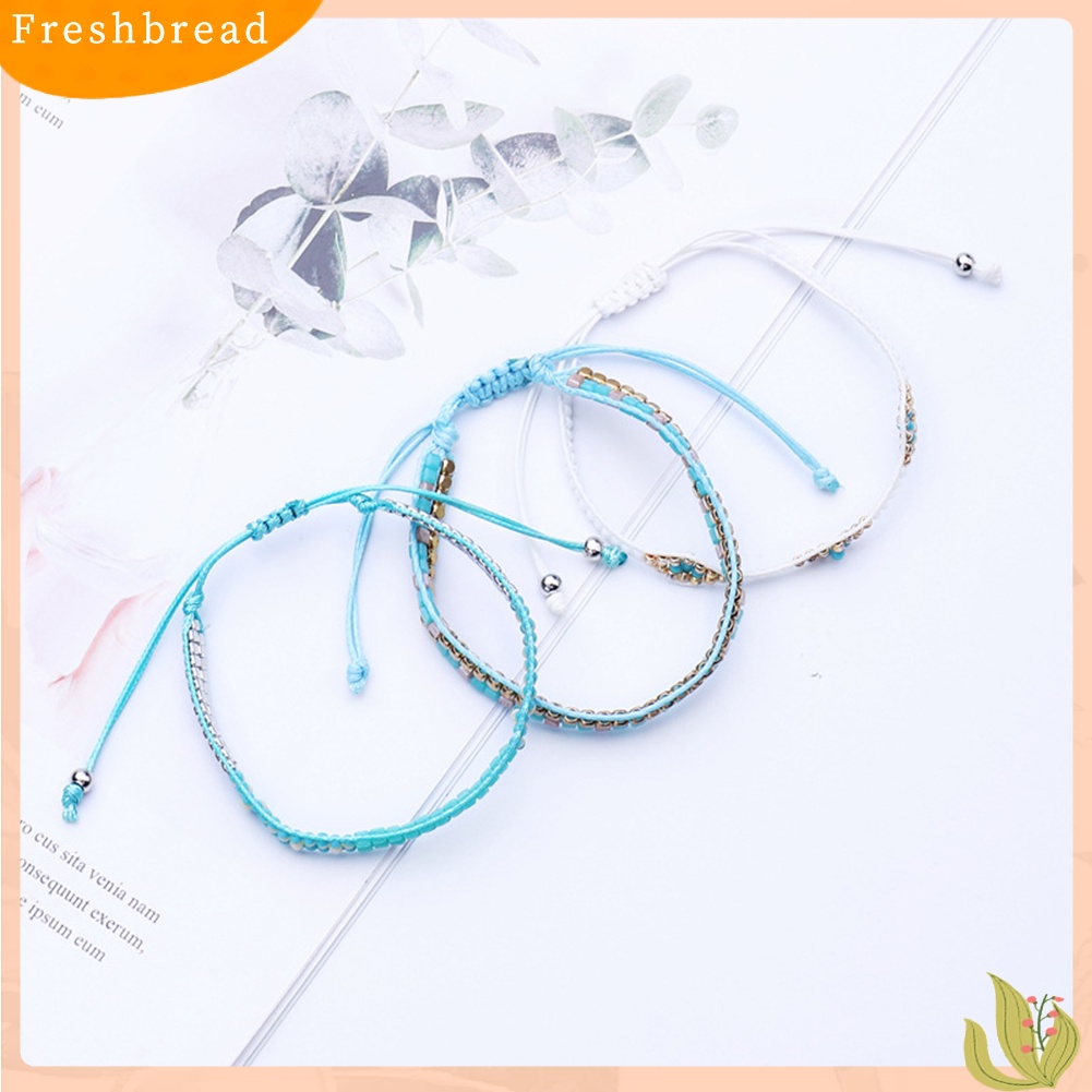 &lt; Freshbread &gt; 3Pcs/Set Boho Wanita Kubus Manik-Manik Tali Lilin Anyaman Gelang Pantai Perhiasan Hadiah