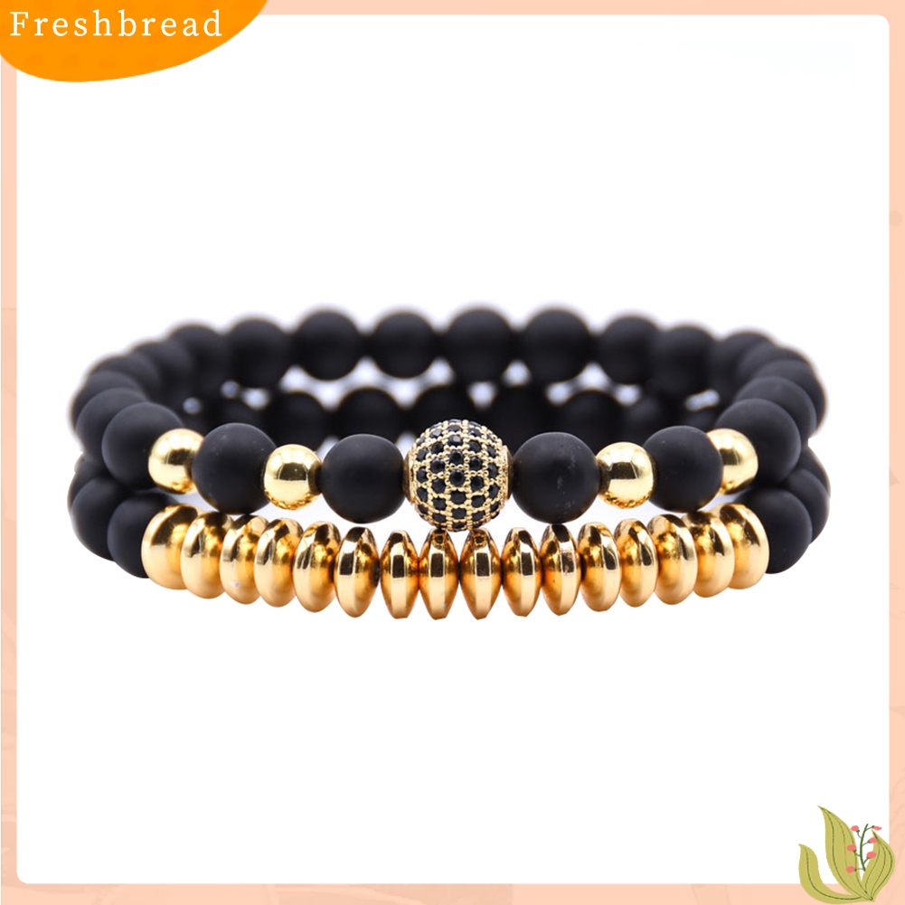 &lt; Freshbread &gt; 2Pcs Unisex Batu Alam Lava Rock Manik-Manik Gelang Handmade Perhiasan Pasangan