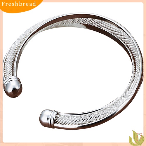 &lt; Freshbread &gt; Klasik Perak Berlapis Bevel Tepi Pembukaan Bangle Gelang Hadiah Fashion Perhiasan