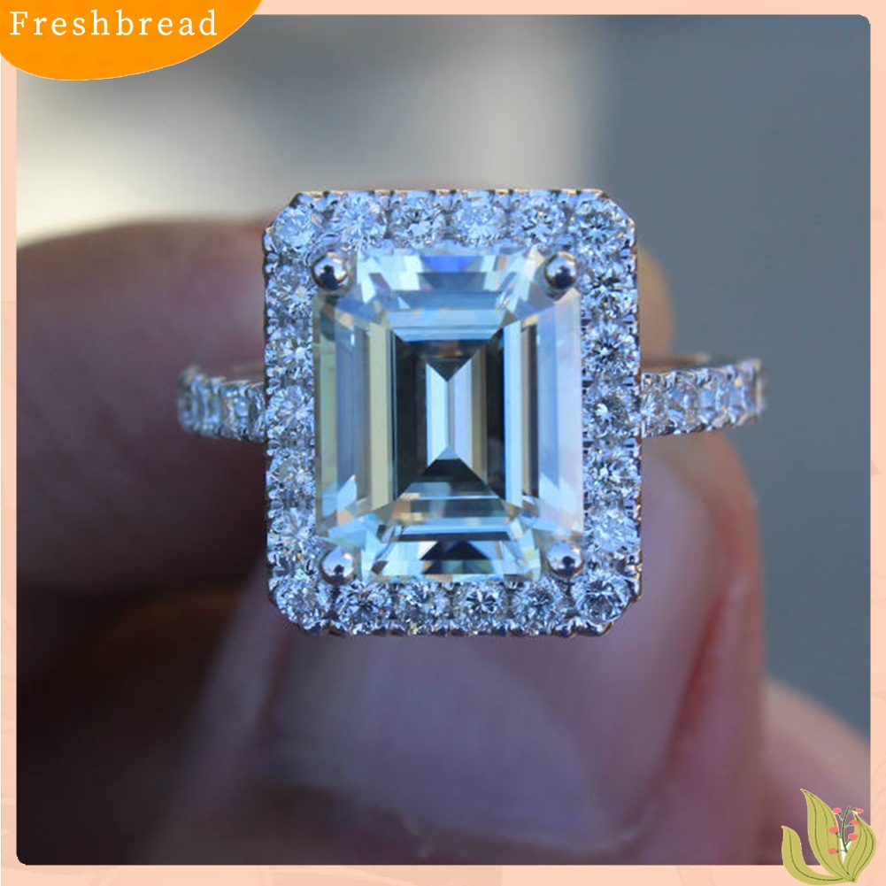 &lt; Freshbread &gt; Mewah Persegi Berlian Imitasi Wanita Jari Cincin Pernikahan Pertunangan Perhiasan Hadiah