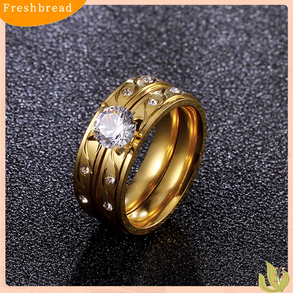 &lt; Freshbread &gt; Chic Perhiasan Disepuh Jari Cincin Bertatahkan Zirkon Pesta Pernikahan Wanita Hadiah Mewah