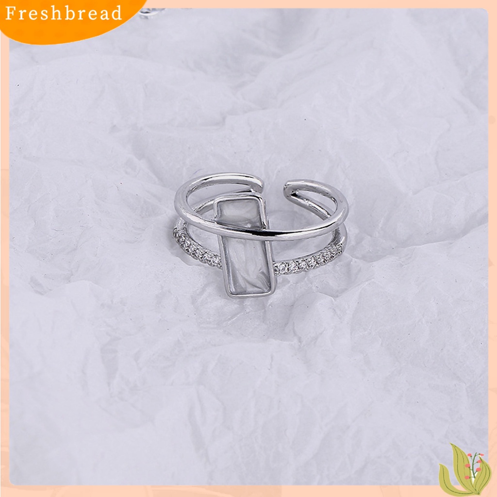 &lt; Freshbread &gt; Knuckle Ring Adjustable Geometric Square Zircon Decor Double Layers Simulasi Shell Design Dress Up High Gloss Simulasi Berlian Perempuan Temperamen Cincin Bersama