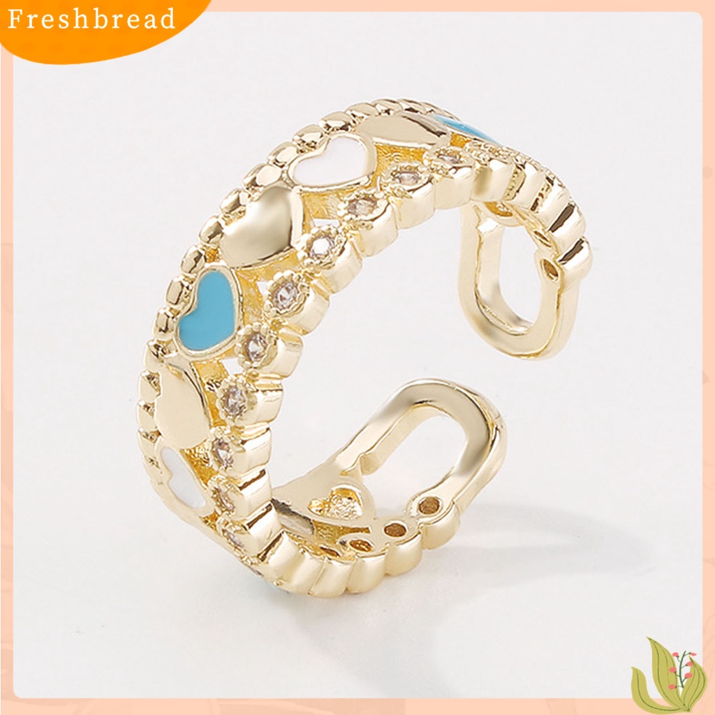 &lt; Freshbread &gt; Wanita Cincin Berongga Keluar Jantung Elegan Bersinar Cubic Zirconia Jari Cincin Perhiasan Aksesori