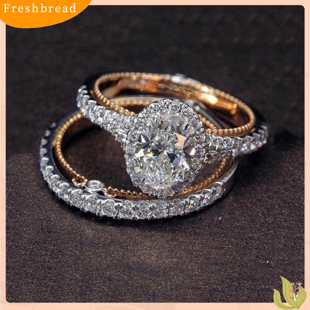 &lt; Freshbread &gt; 2Pcs Wanita Cincin Vintage Mengkilap Elektroplating Geometris Berkilau Dekorasi Duawarna Telur Angsa Permata Imitasi Pernikahan Pertunangan Cincin Perhiasan Hadiah Untuk Anniversary