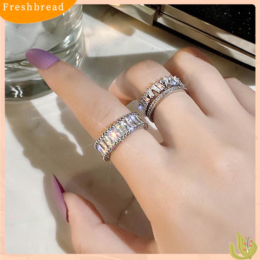 &lt; Freshbread &gt; Cincin Wanita Lapisan Ganda Perhiasan Berlian Imitasi Cincin Jari Pembukaan Yang Dapat Disesuaikan Untuk Pernikahan