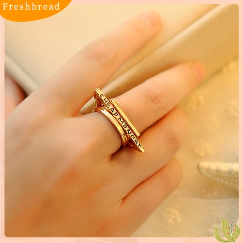 &lt; Freshbread &gt; 3Pcs Set Cincin Kombinasi Lingkaran Persegi Segitiga Geometris Emas Lucu Wanita