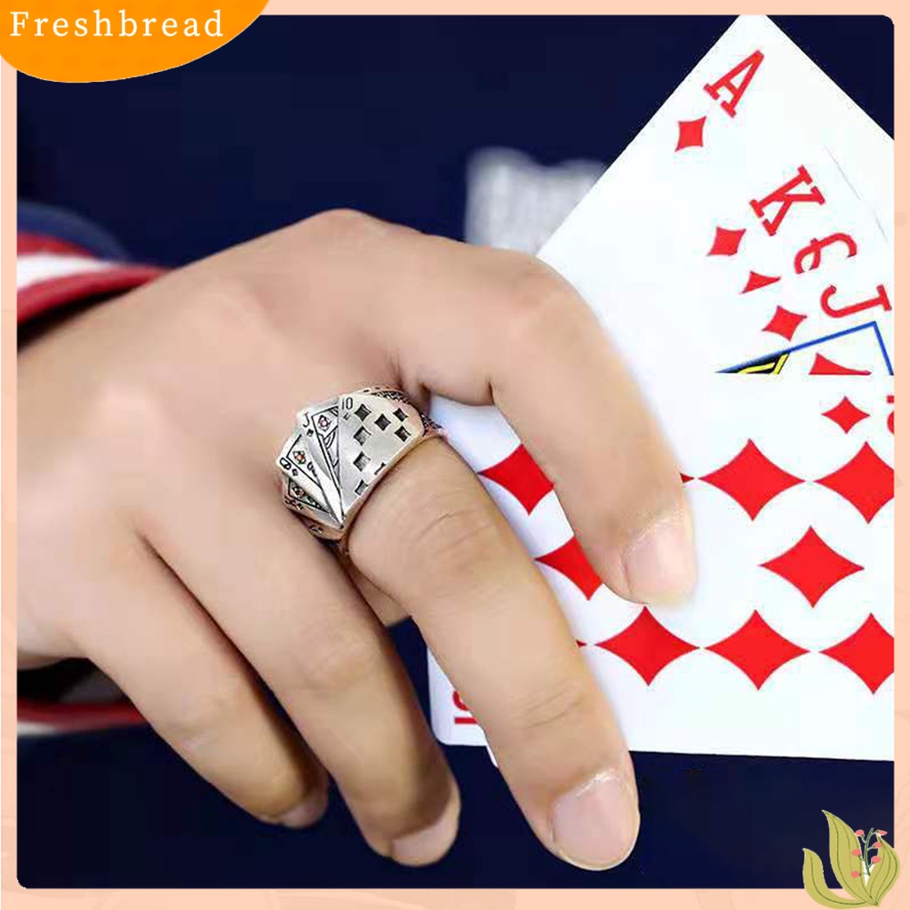 &lt; Freshbread &gt; Retro Unisex Cincin Bermain Kartu Adjustable Poker Ukiran Open Ring Perhiasan Untuk Pesta