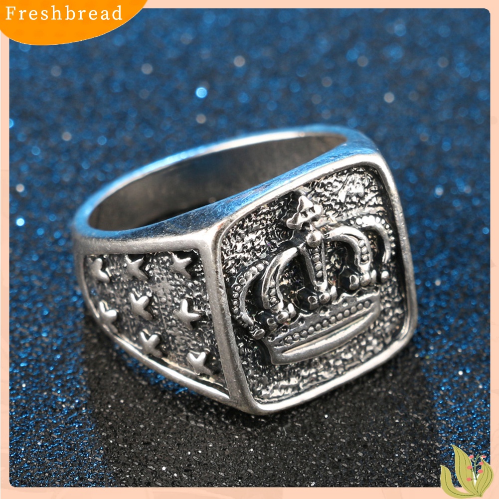 &lt; Freshbread &gt; Retro Mahkota Perak Disepuh Alloy Pria Cincin Jari Dekorasi Pesta Bar Perhiasan Hadiah