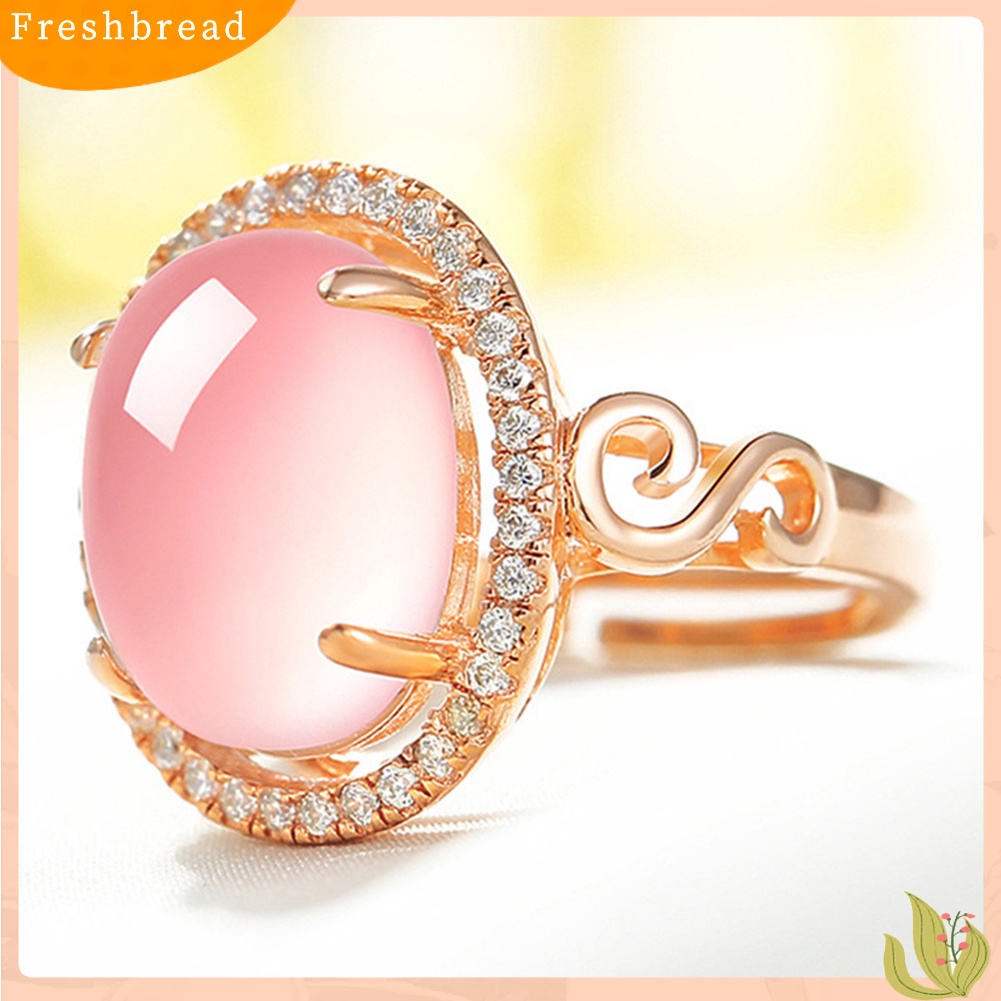 &lt; Freshbread &gt; Fashion Mewah Wanita Oval Mawar Kuarsa Berlian Imitasi Terbuka Jari Cincin Perhiasan Hadiah