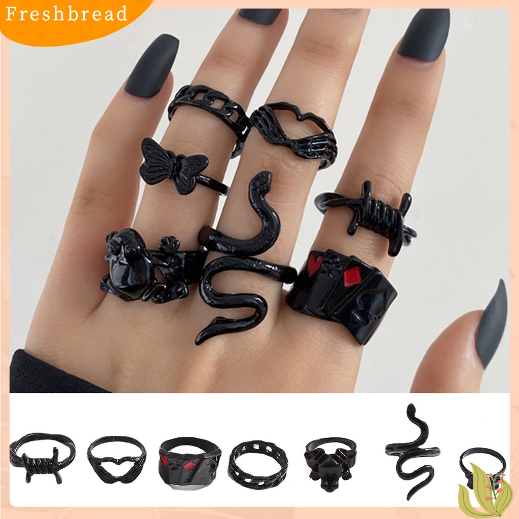 &lt; Freshbread &gt; 7Pcs Pita Jari Gaya Barat Vintage Electroplating Geometris Hypoallergenic Berdandan Aksesori Perhiasan Berlebihan Cincin Gotik Berlapis Hitam Untuk Kehidupan Sehari-Hari