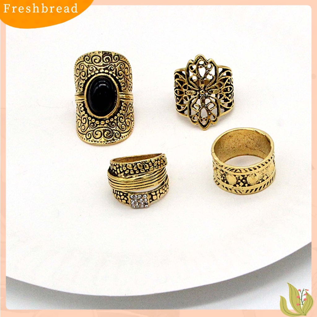 &lt; Freshbread &gt; 4Pcs/Set Cincin Unisex Lebar Gaya Etnik Alloy Hollow Pola Ukir Knuckle Rings Aksesoris Perhiasan