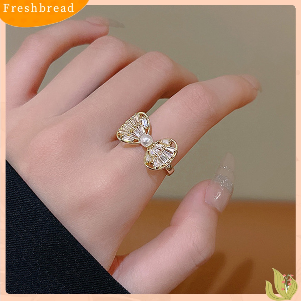 &lt; Freshbread &gt; Wanita Jari Telunjuk Cincin Busur-Simpul Bentuk Berongga Keluar Pembukaan Cubic Zirconia Jari Yang Dapat Disesuaikan Dekorasi Ringan Halus Knuckle Ring Women Jewelry