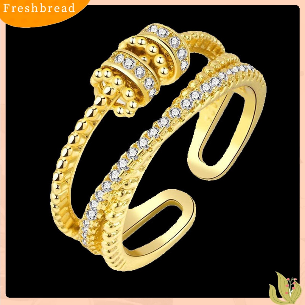 &lt; Freshbread &gt; Wanita Cincin Pembukaan Dapat Disesuaikan Berputar Bebas Geometris Elegan All-match Penghilang Stres Dengan Manik-Manik Berlian Imitasi Mengkilap Hias Spinner Cincin Fidget Jewelry Untuk Perjamuan