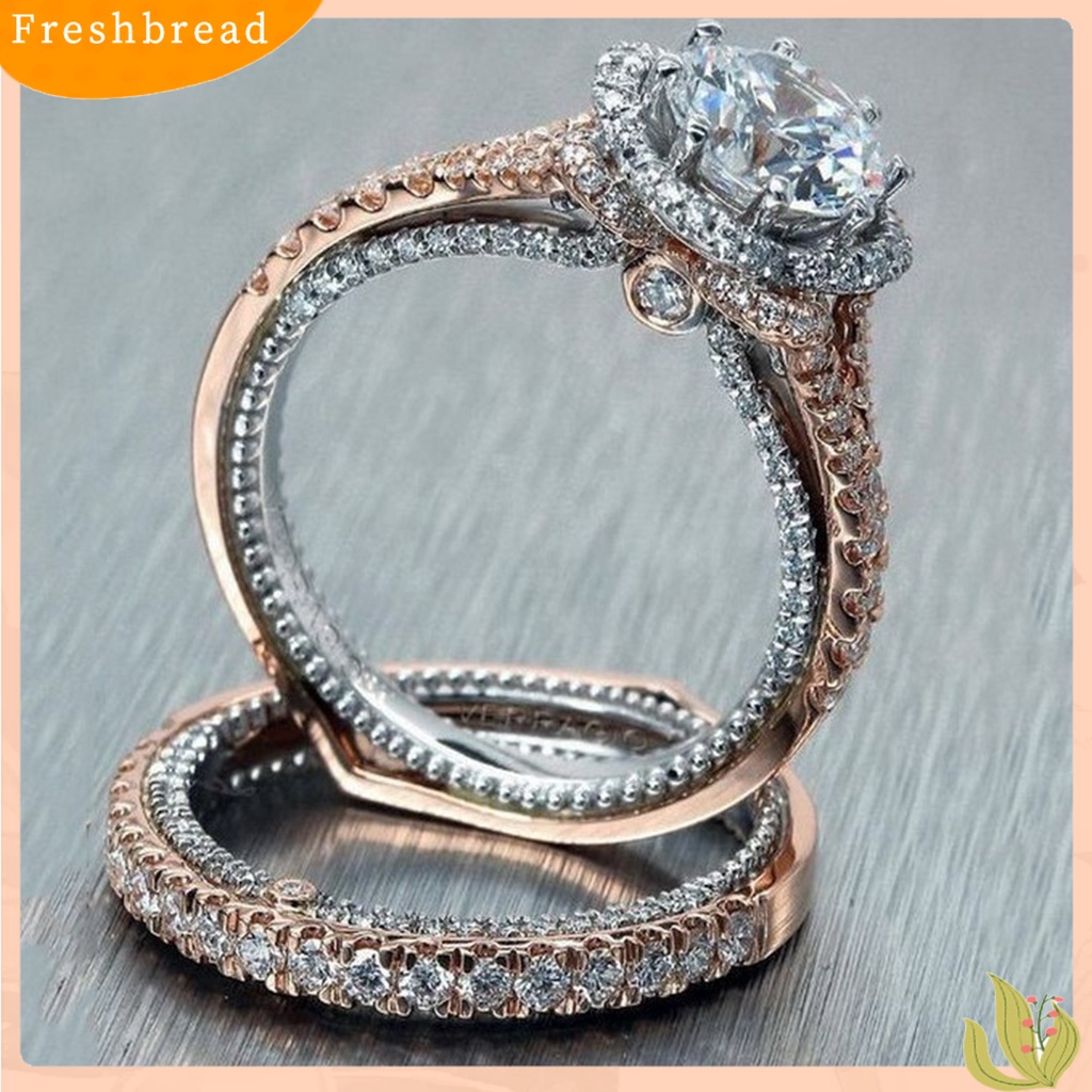 &lt; Freshbread &gt; 2 Pcs Temperamen Indah Kilau Terang Electroplating Engagement Rings Berlian Imitasi Mengkilap Wanita Jari Cincin Perhiasan Aksesoris