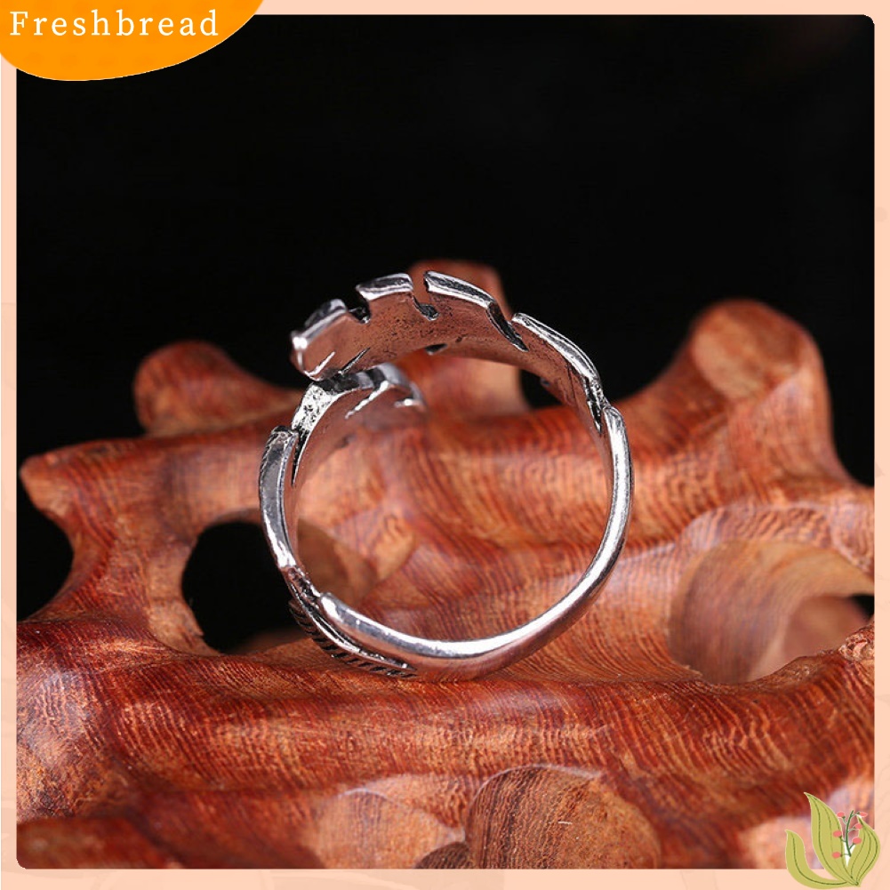 &lt; Freshbread &gt; 2Pcs Pria Wanita Antik Perak Lengkung Bulu Terbuka Jari Cincin Retro Perhiasan Hadiah