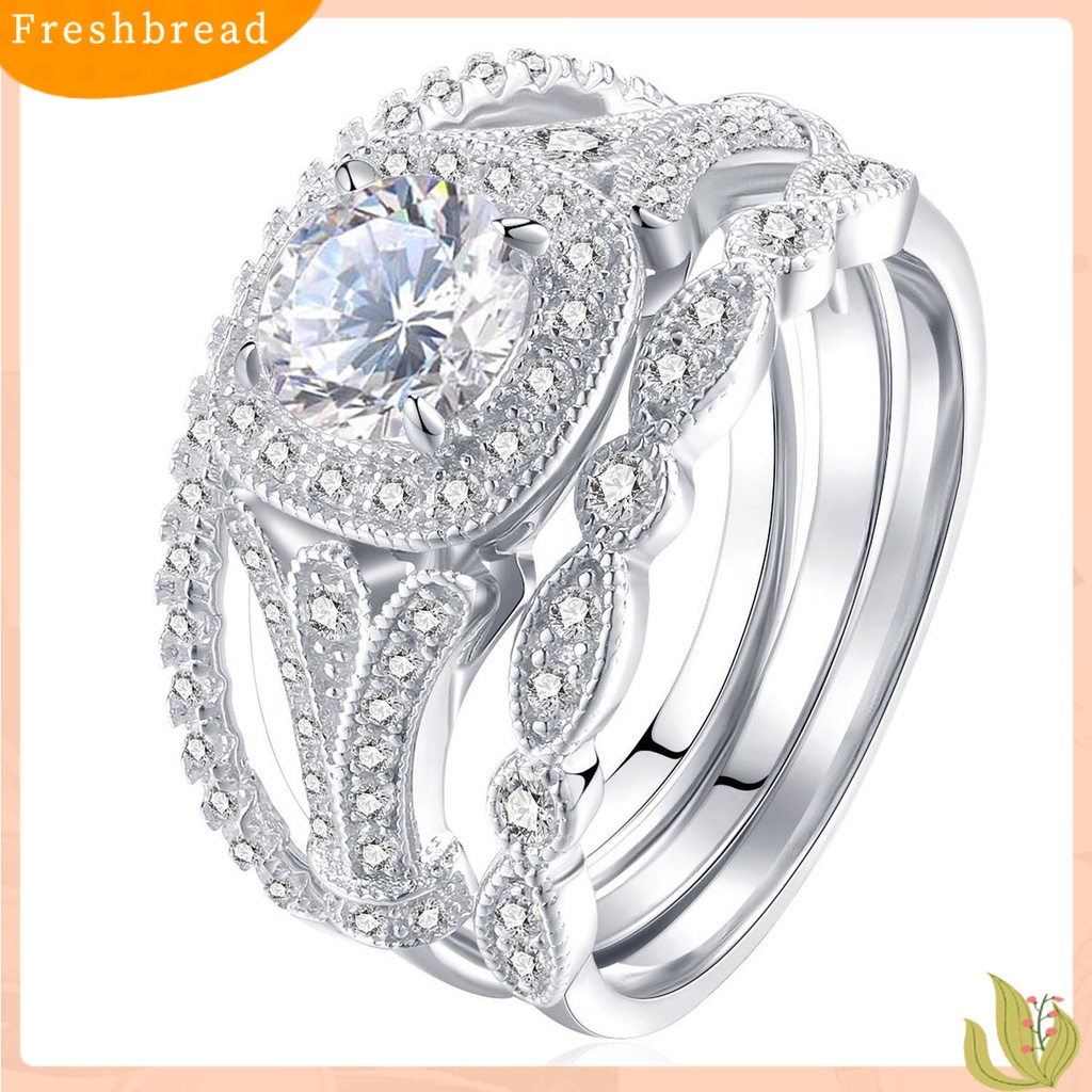 &lt; Freshbread &gt; 3Pcs/Set Indah Permukaan Halus Pernikahan Band Alloy Berlian Imitasi Elegan Wanita Rings Set Charm Jewelry