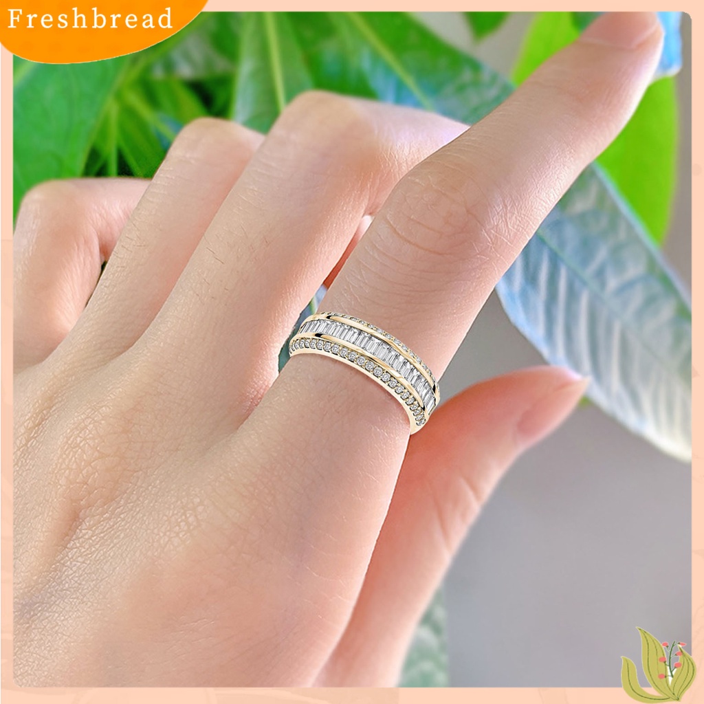 &lt; Freshbread &gt; Wanita Cincin Sederhana Simetris Berkilau Tiga Baris Berlian Imitasi Knuckle Ring Perhiasan Pengantin