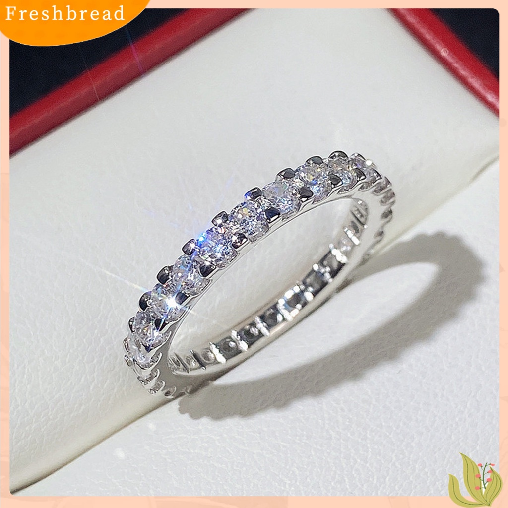 &lt; Freshbread &gt; Cincin Wanita Bersinar Cincin Jari Cubic Zirconia Tembaga Ringan Untuk Pakaian Sehari-Hari