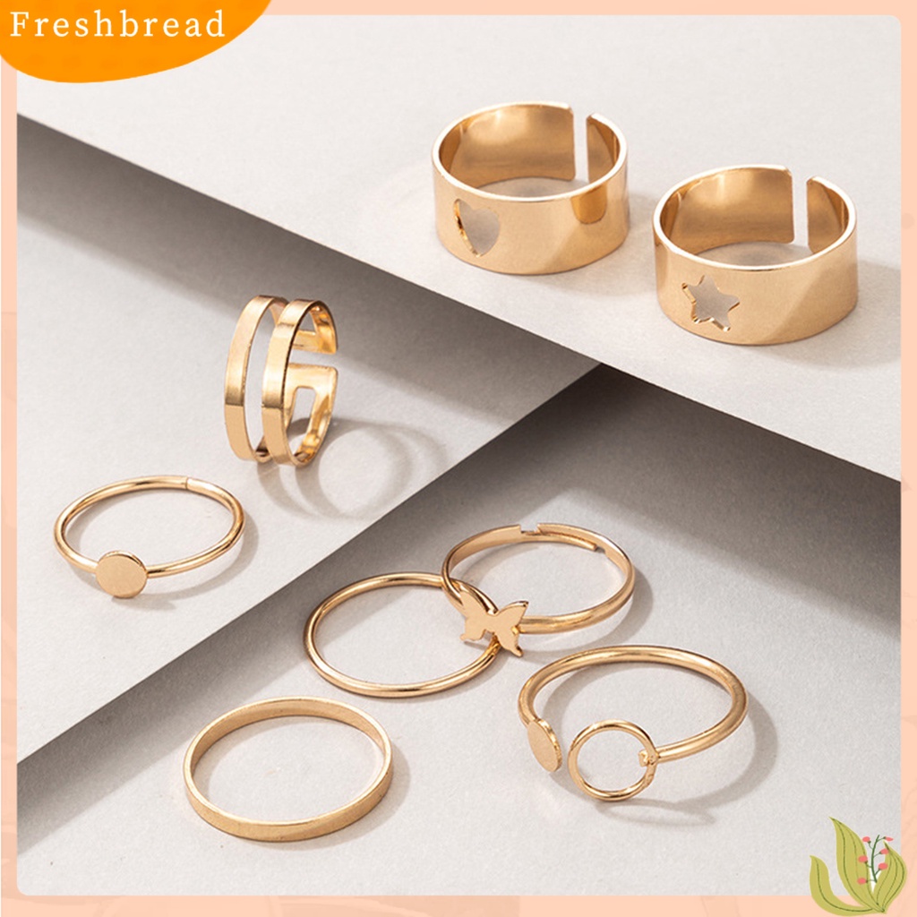 &lt; Freshbread &gt; 8Pcs Cincin Buku Jari Hati Kupu-Kupu Bintang Berlapis Stackable Unisex Rings Perhiasan Aksesoris