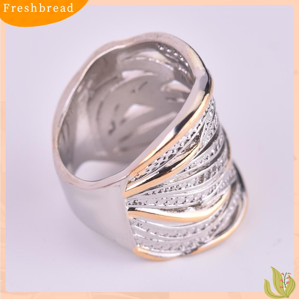 &lt; Freshbread &gt; Lady Two Tone Berlian Imitasi Bertatahkan Crossover Multi-layer Jari Cincin Perhiasan Pesta