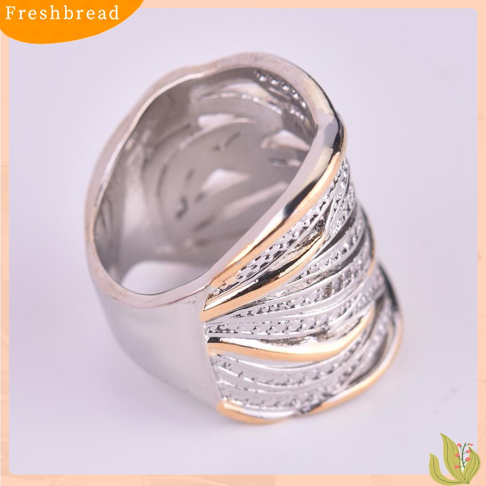 &lt; Freshbread &gt; Lady Two Tone Berlian Imitasi Bertatahkan Crossover Multi-layer Jari Cincin Perhiasan Pesta